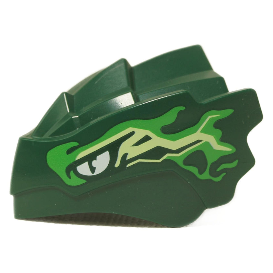 LEGO® Ninjago® Green Dragon Head part with a printed bright green and lime energy pattern over the eye.