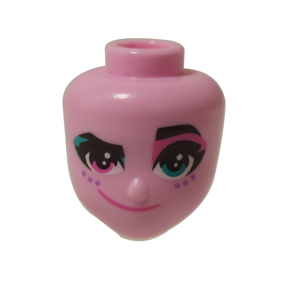 LEGO® Friends Mini-Doll Head of General Sweet Mayhem, with a crooked smile and colorful eye makeup.