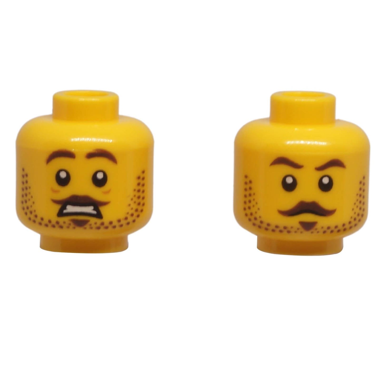 LEGO® Minifigure Head 3626pb3214 dual-sided with dark brown moustache and beard stubble.