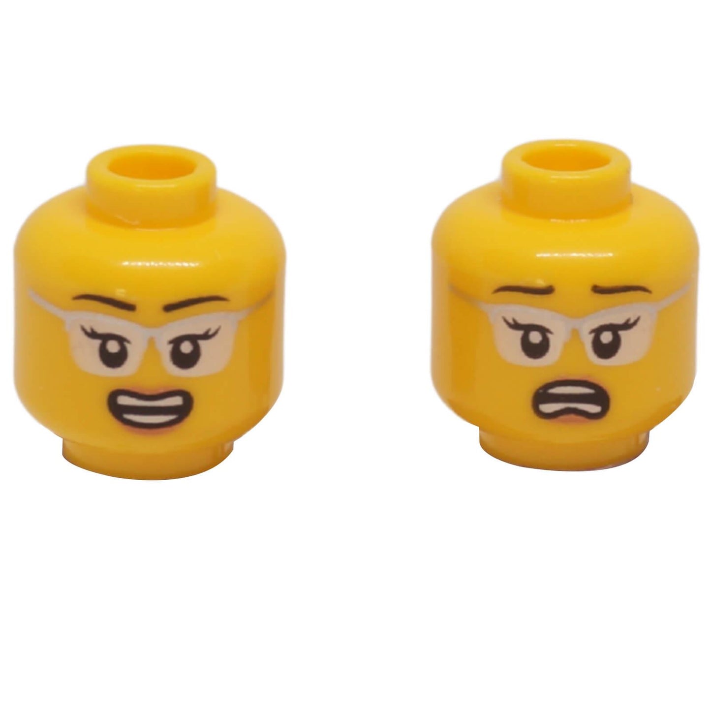 LEGO® Minifigure Head 3626pb3367 with silver glasses, dual-sided smile and scared facial expressions.