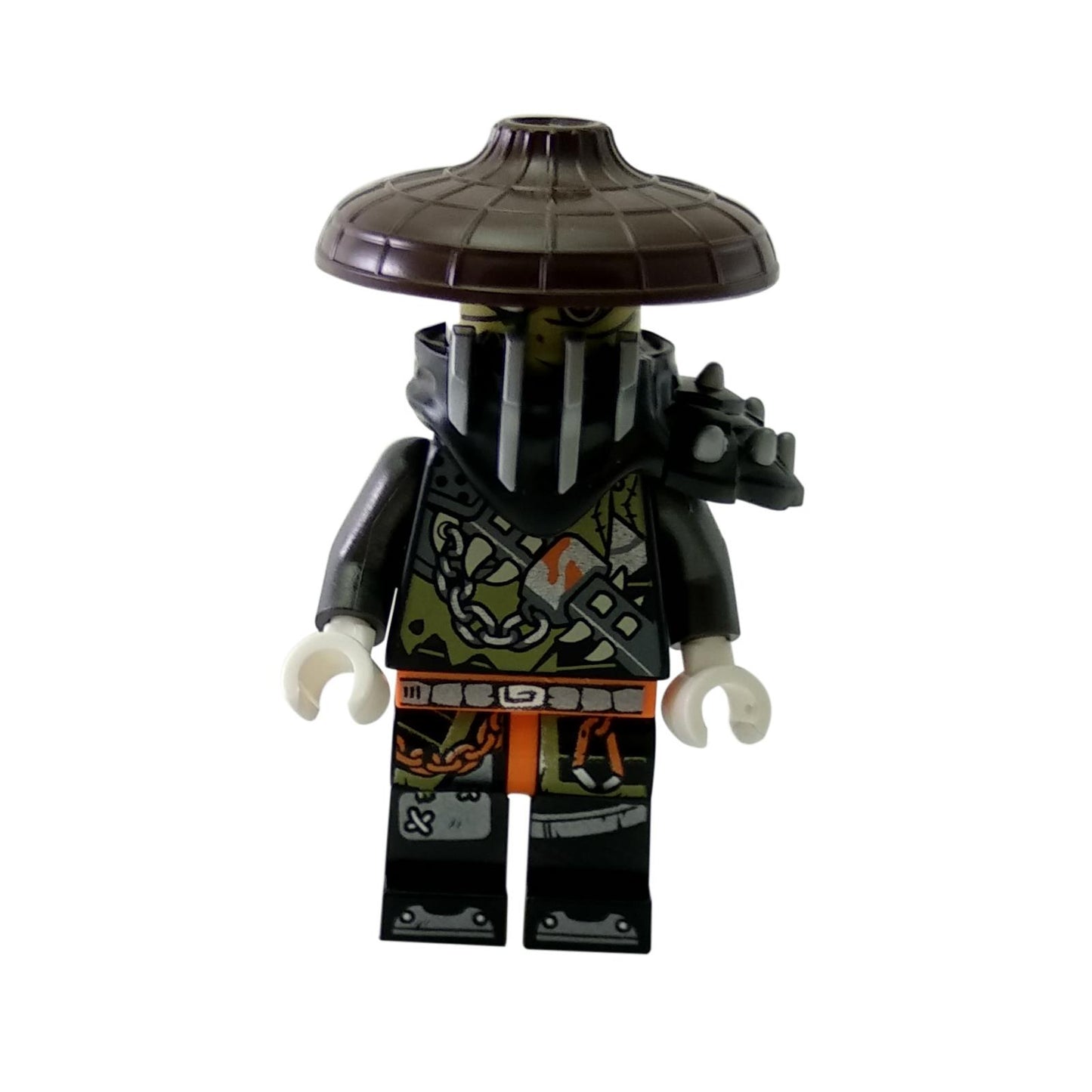 Heavy Metal Faith minifigure wearing a dark conical hat, printed armor torso, and detailed legs
