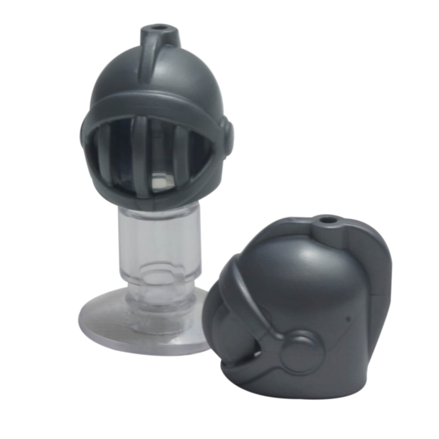 Castle knight helmet with a fixed face grille and top stud for plumes or accessories (Part x167) in flat silver.