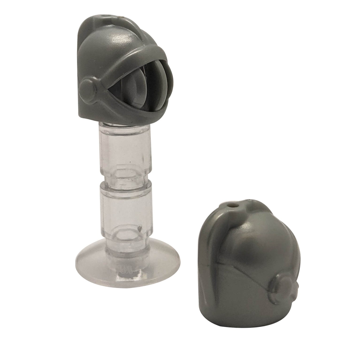 Castle knight helmet with a fixed face grille and top stud for plumes or accessories (Part x167) in pearl dark gray.