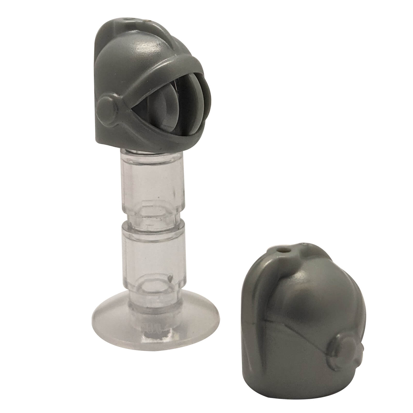Castle knight helmet with a fixed face grille and top stud for plumes or accessories (Part x167) in pearl dark gray.