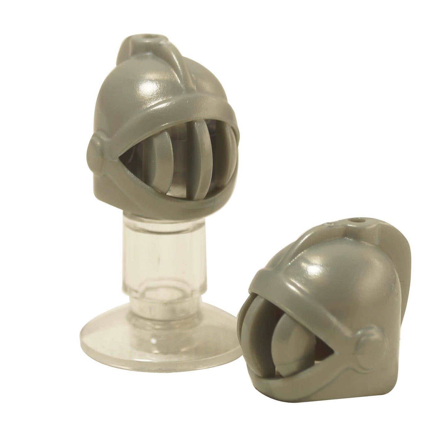 Castle knight helmet with a fixed face grille and top stud for plumes or accessories (Part x167) in pearl light gray.