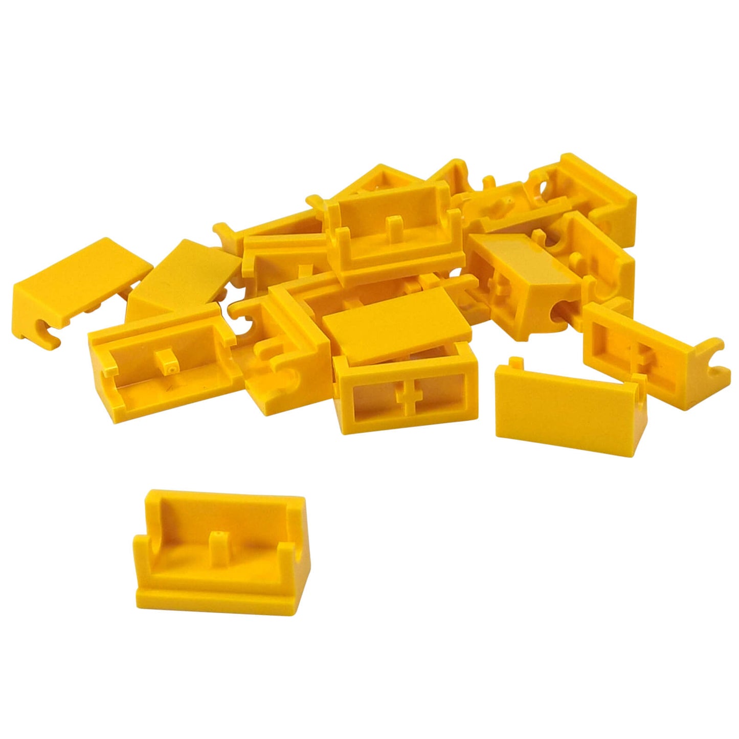 Yellow hinge brick 1 x 2 base part 3937 for articulated builds and movable structures