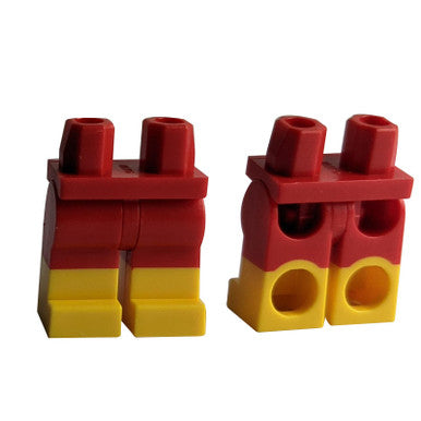 LEGO minifigure legs with yellow boots 970c00pb0575, front and back views.