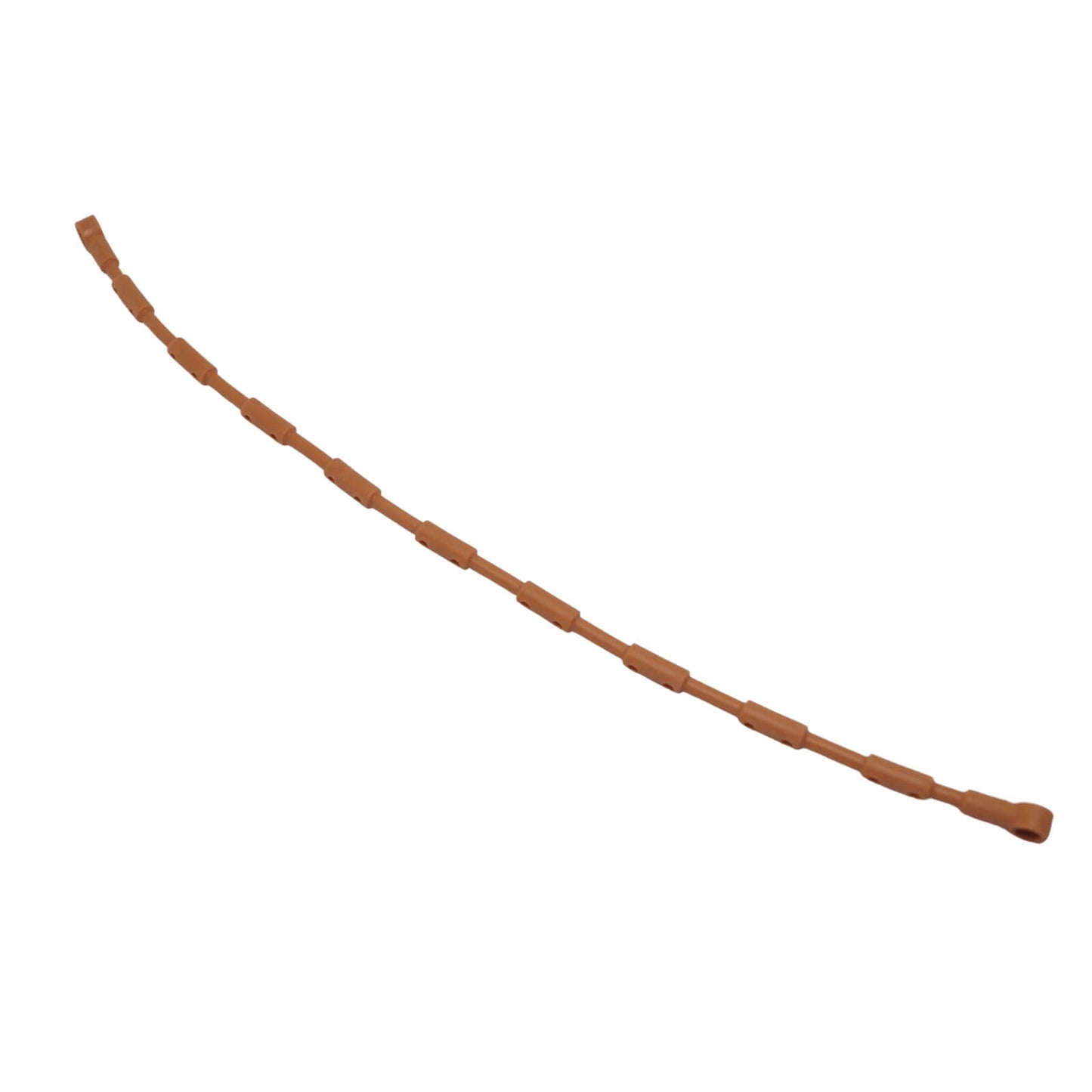 Medium nougat LEGO® flexible hose 21L with two connector ends and rope climbing grip texture part 2630 close-up detail