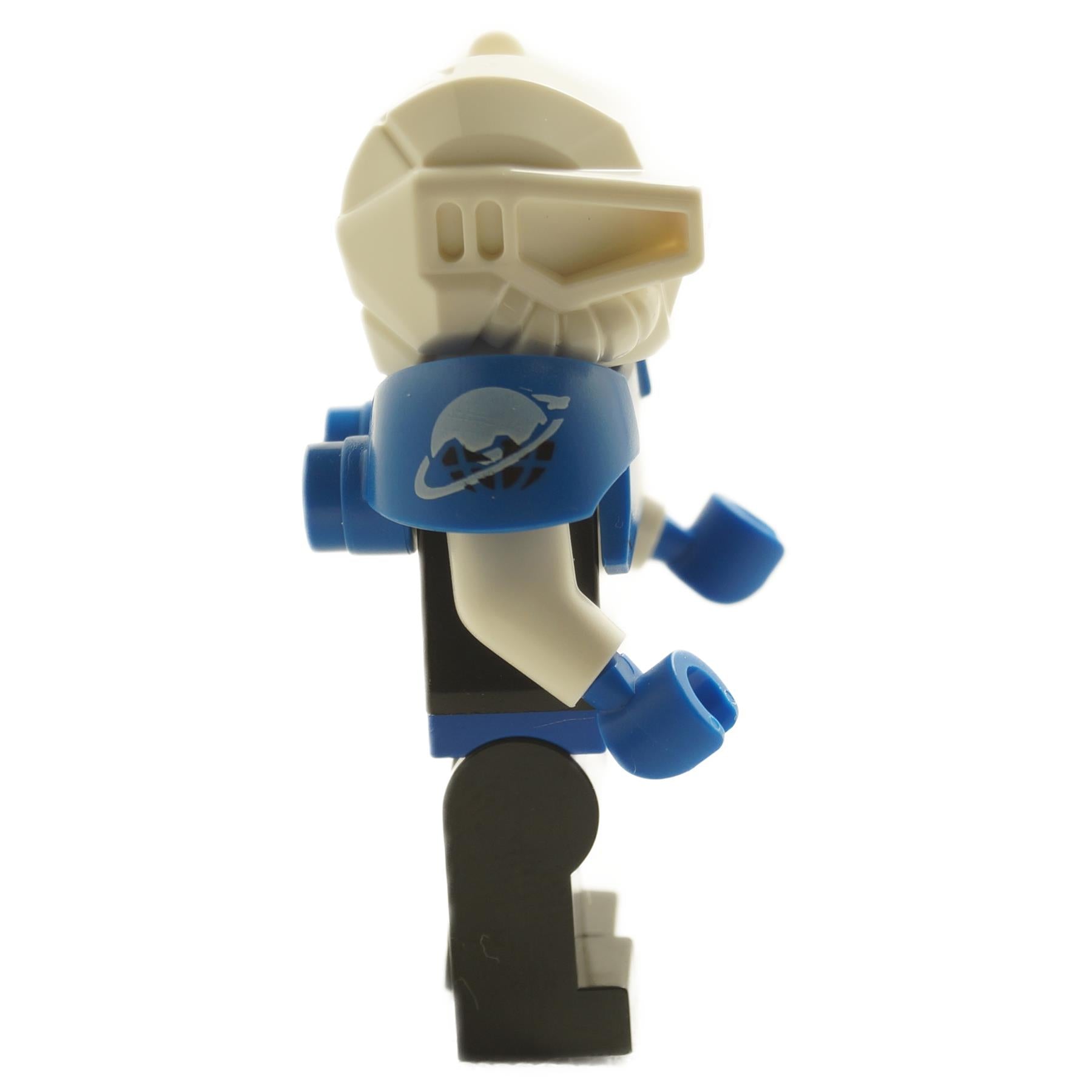Side view of LEGO® Ice Planet Explorer minifigure col444 with blue armor and white exploration helmet from Collectible Minifigures Series 26