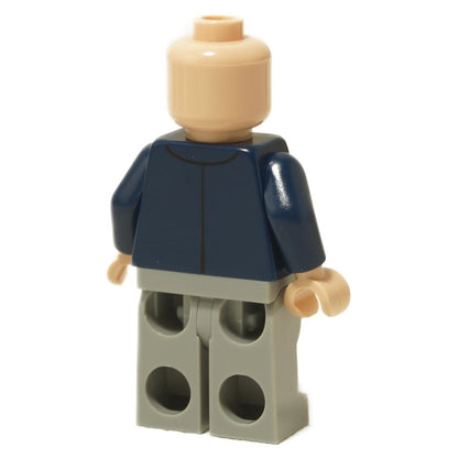 Back view of Creed Bratton minifigure with blue blazer and light gray legs
