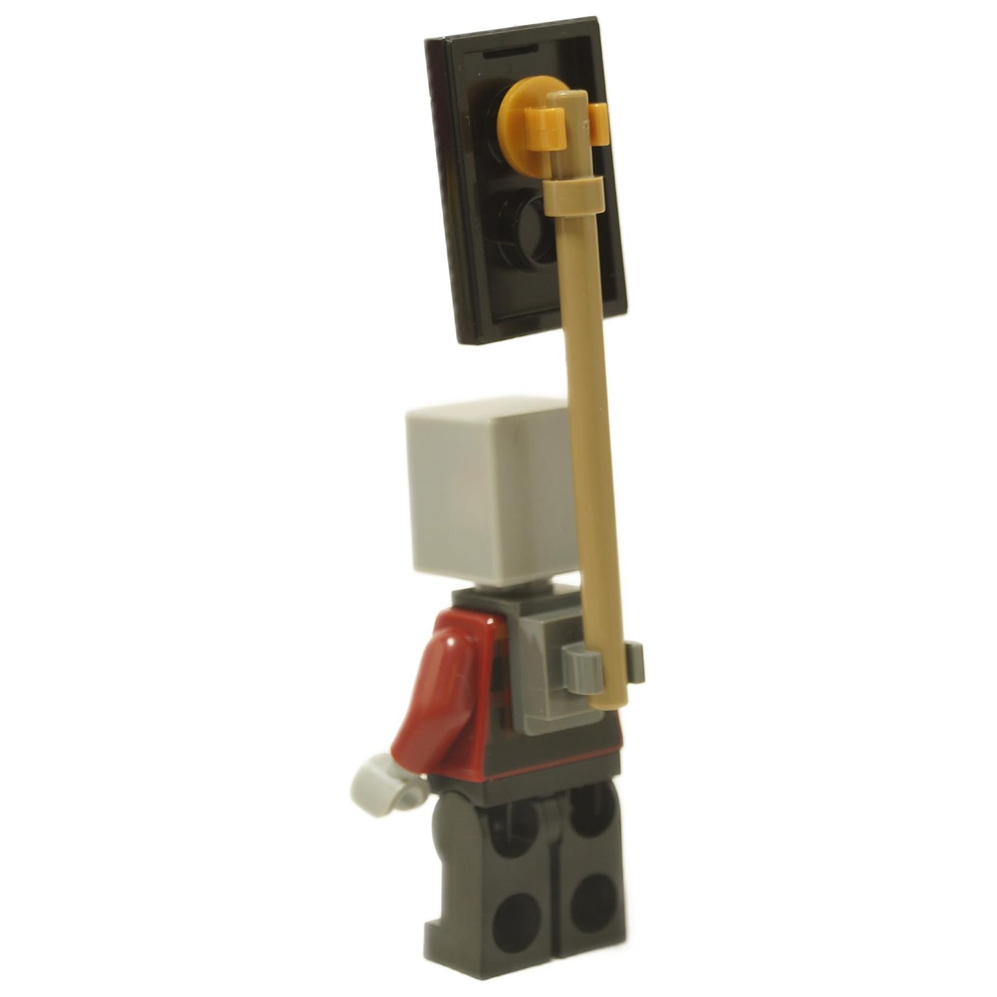 Illager pillager minifigure back view holding ominous banner on pole
