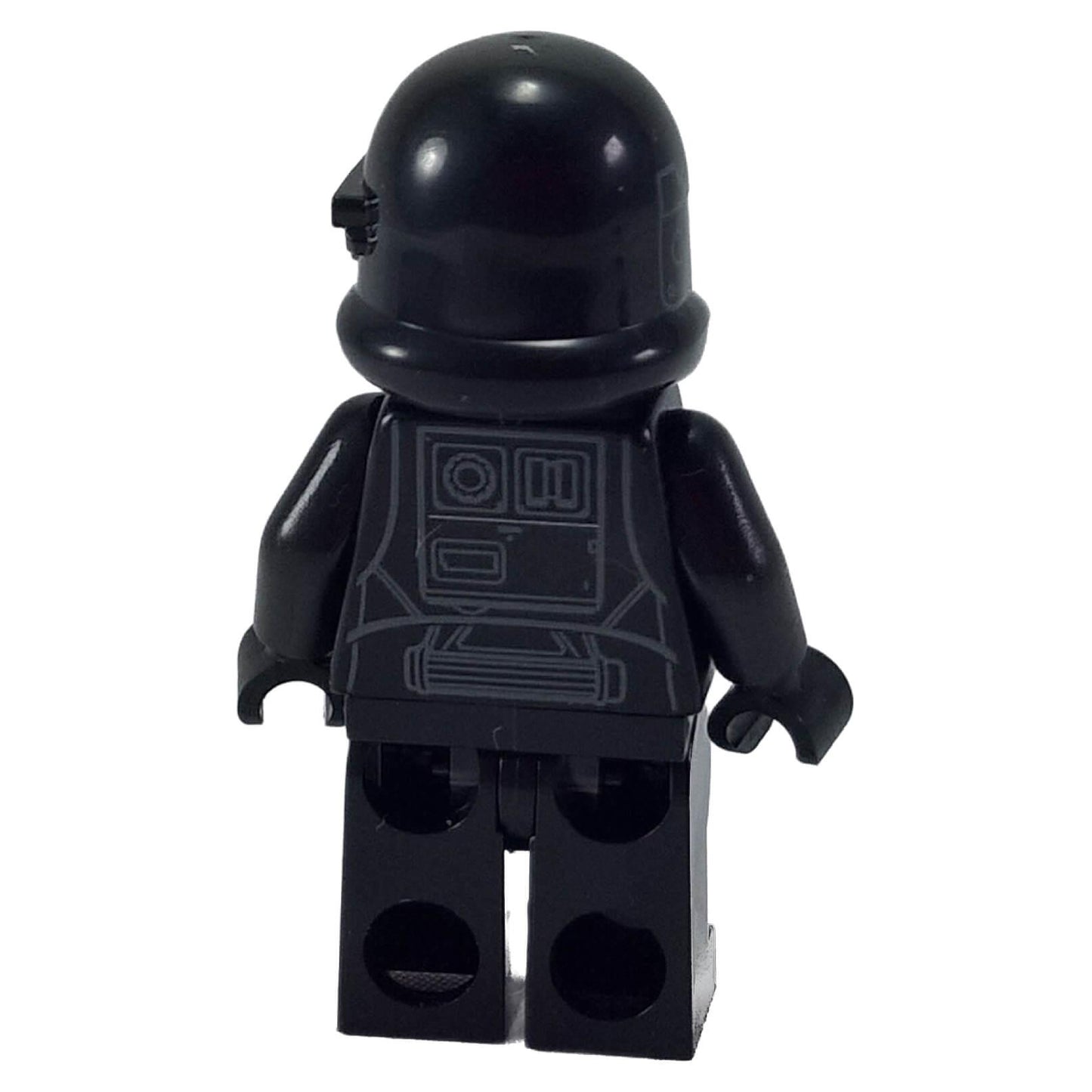 LEGO® Imperial Death Trooper minifigure sw0807 back view with black armor and printed back panel detail close-up
