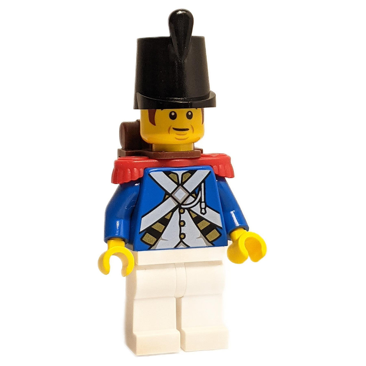 LEGO® Imperial Soldier minifigure pi196 with black shako hat blue uniform red epaulettes backpack and sideburns