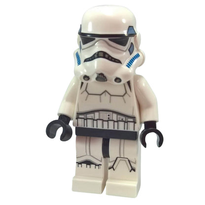 LEGO Imperial Stormtrooper minifigure with printed legs, wearing classic white armor with black belt and chest plate details.