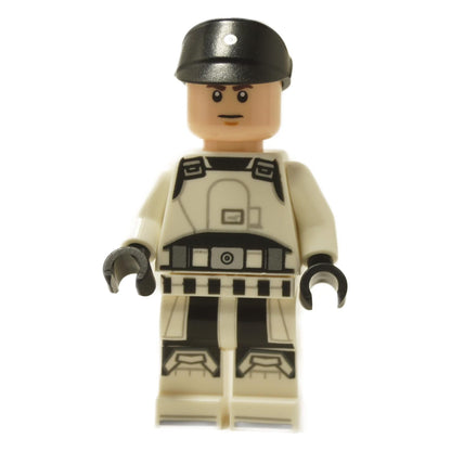 ISB Tactical Agent minifigure front view in white uniform with black helmet and printed legs
