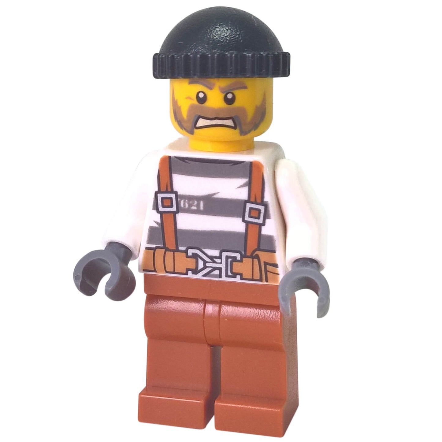 Prisoner 621 cty0773 minifigure with striped shirt and brown overalls
