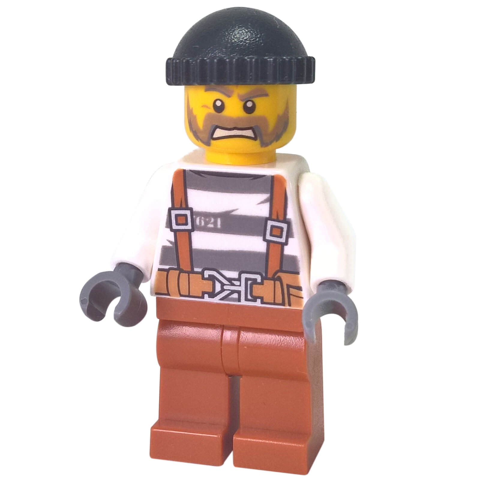 Prisoner 621 cty0773 minifigure with striped shirt and brown overalls