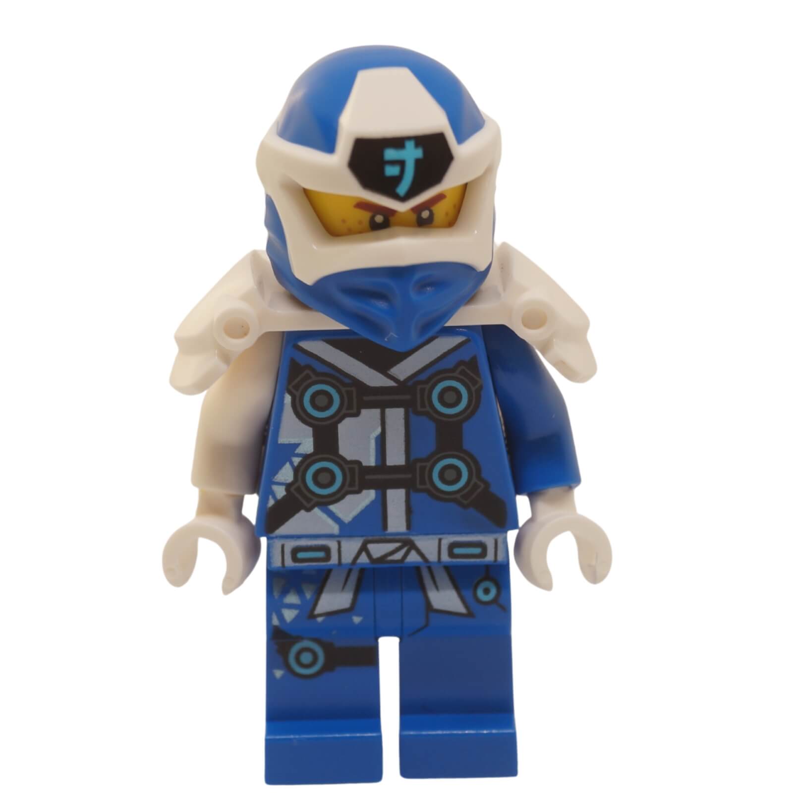 LEGO® NINJAGO® Jay Digi Jay minifigure front view with blue suit and shoulder armor Season 12