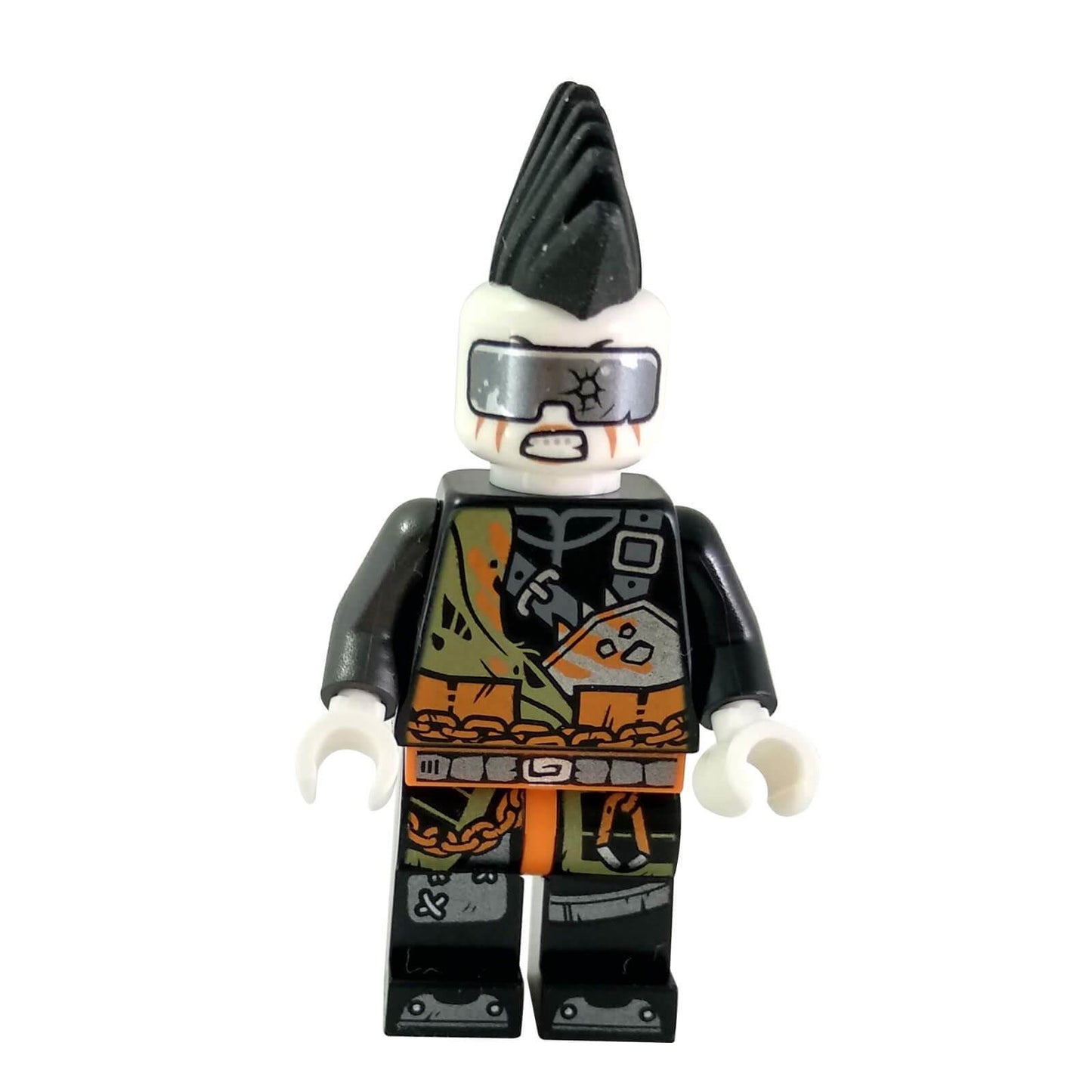 LEGO NINJAGO minifigure representing Jet Jack with claw-marked armor, a cracked visor, and a spiked mohawk helmet.