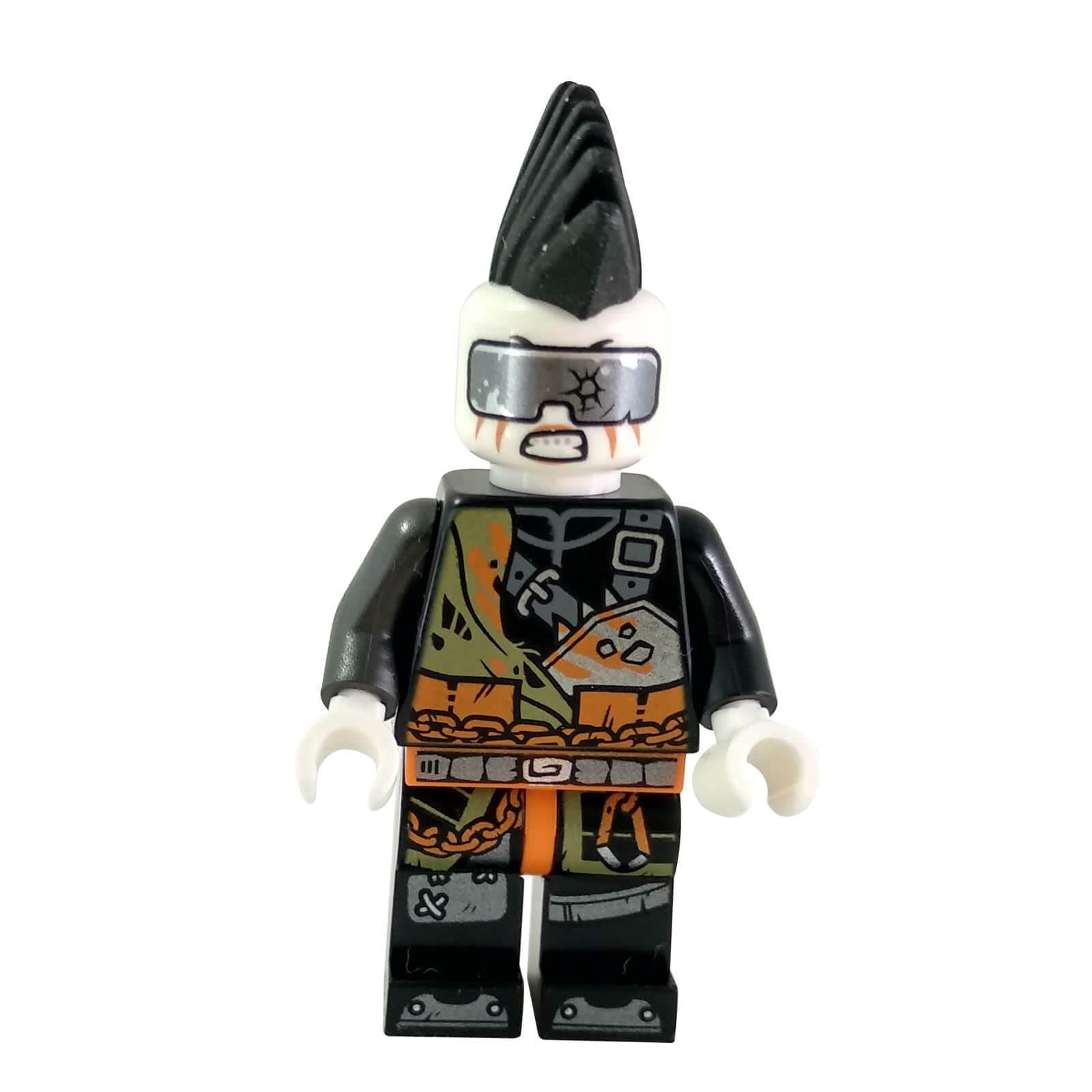 LEGO NINJAGO minifigure representing Jet Jack with claw-marked armor, a cracked visor, and a spiked mohawk helmet.