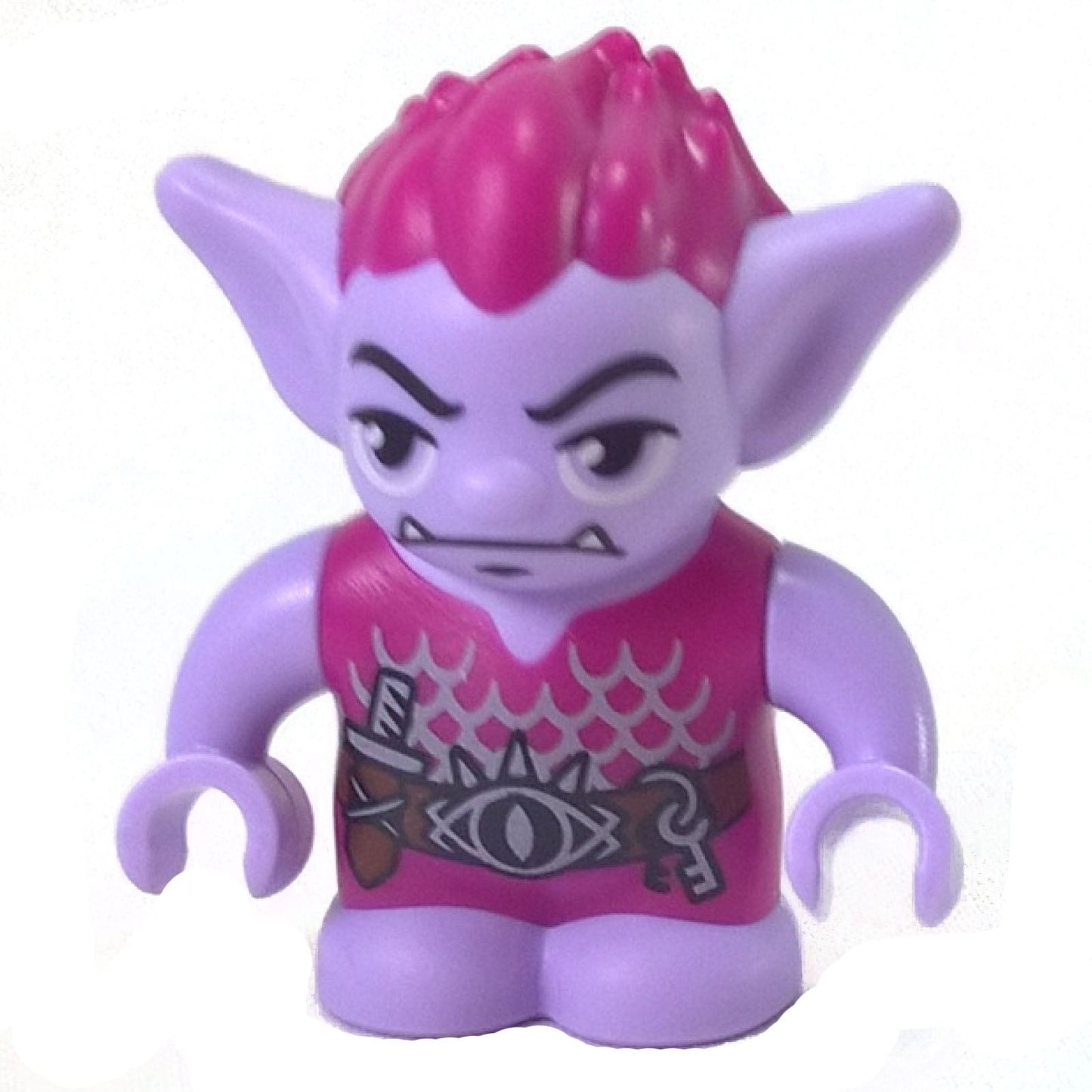 LEGO Jimblin goblin minifigure with lavender skin, pointed ears and magenta hair elf026