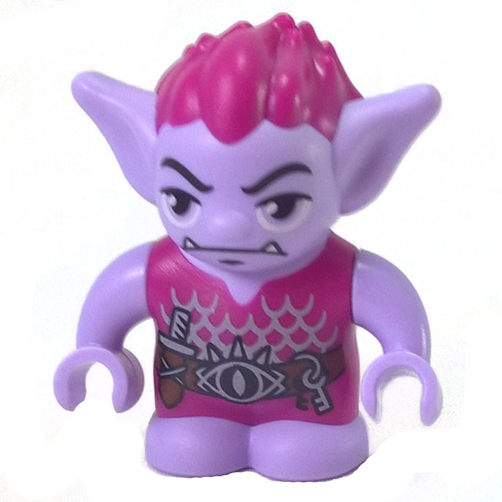 LEGO Jimblin goblin minifigure with lavender skin, pointed ears and magenta hair elf026
