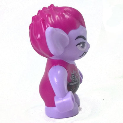 LEGO Jimblin goblin minifigure side view with lavender skin, pointed ears and magenta hair elf026
