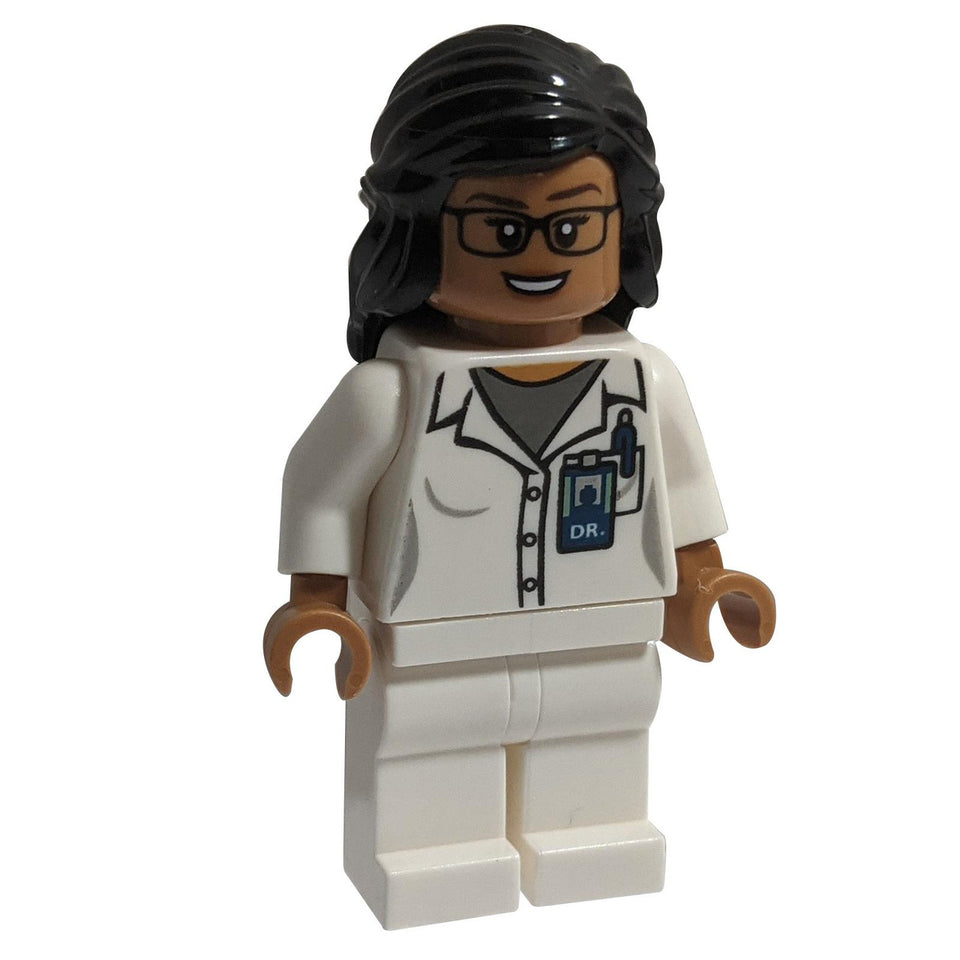 Allison Miles minifigure with white lab coat and glasses print
