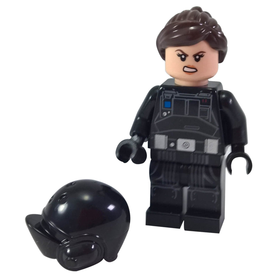 Jyn Erso minifigure sw0814 wearing an Imperial Ground Crew outfit
