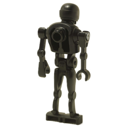 K-2SO droid minifigure back view in black with tall build, printed chest panel, and long limbs
