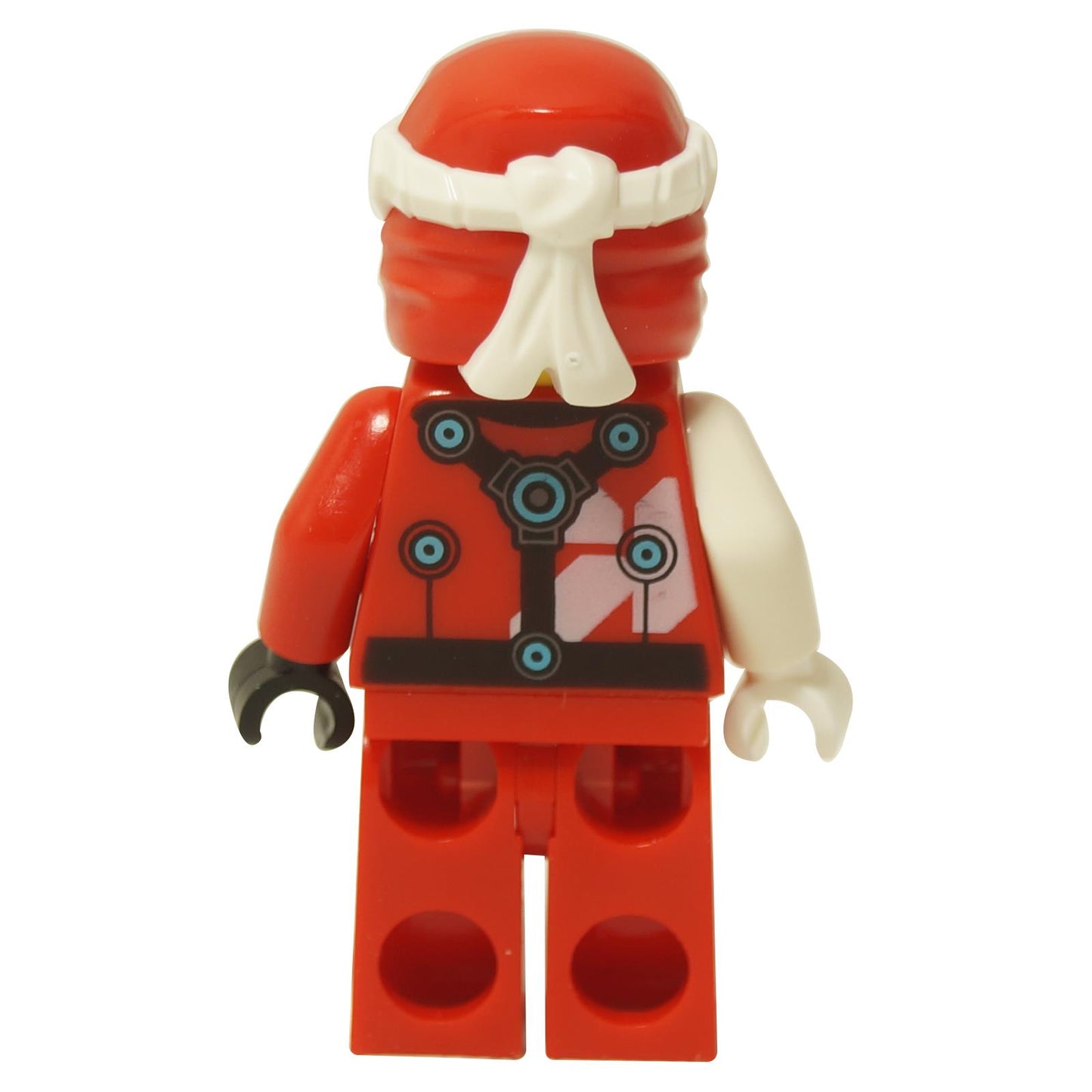 Back view of LEGO® Digi Kai minifigure from NINJAGO Prime Empire showing red digital armor and back printing
