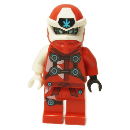 LEGO minifigure Digi Kai from NINJAGO with red and black cyber armor and a digital faceprint.