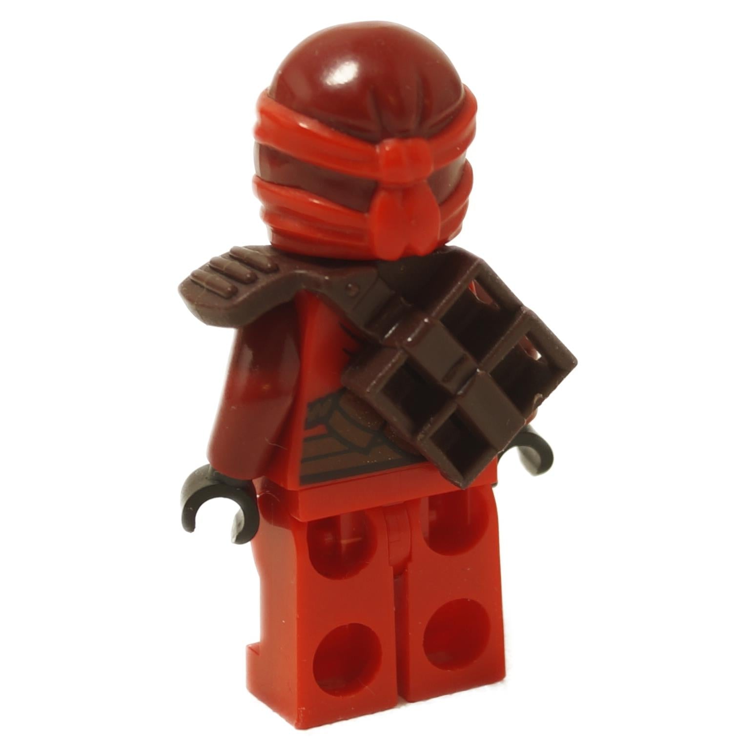 back view of LEGO Ninjago Kai minifigure wearing red honor robe ninja mask and brown shoulder armor with scabbard day of the departed njo265
