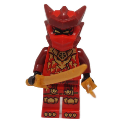 LEGO® NINJAGO® Kai minifigure front view with red dragon mask and gold sword