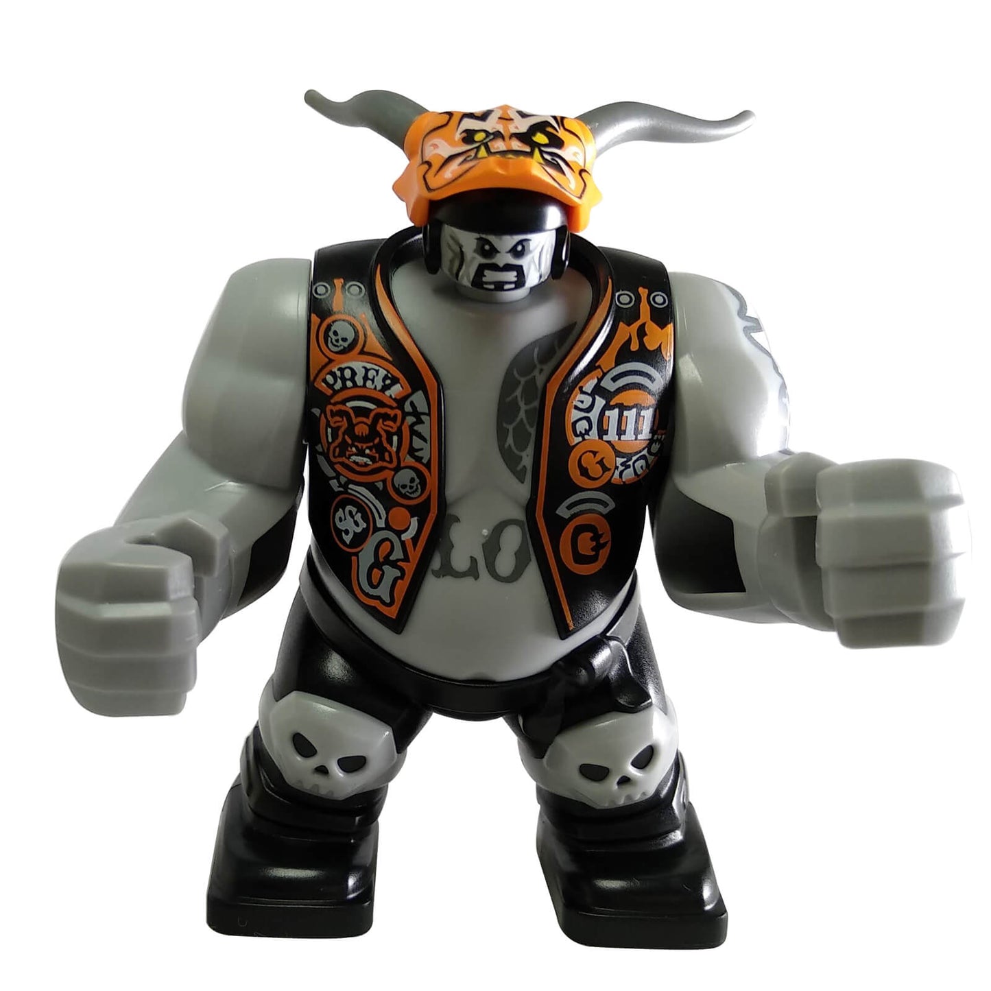 LEGO® Killow big figure njo0402 with orange horned helmet, printed black vest and skull knee details