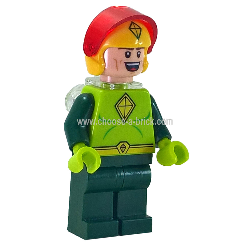 Kite Man LEGO® minifigure sh336 front view green torso jetpack