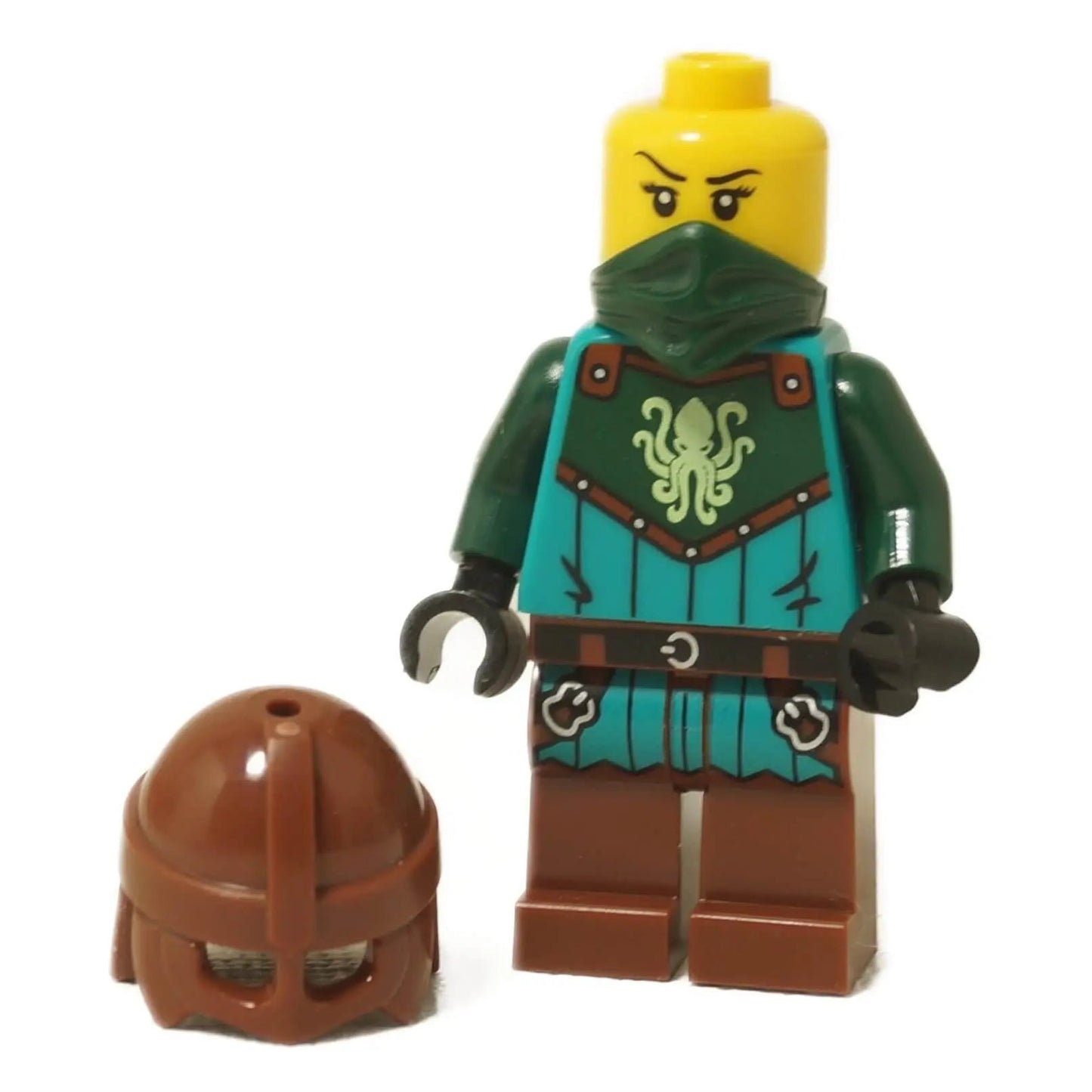 LEGO Kraken Warrior female minifigure idea234 with reddish brown helmet, without helmet