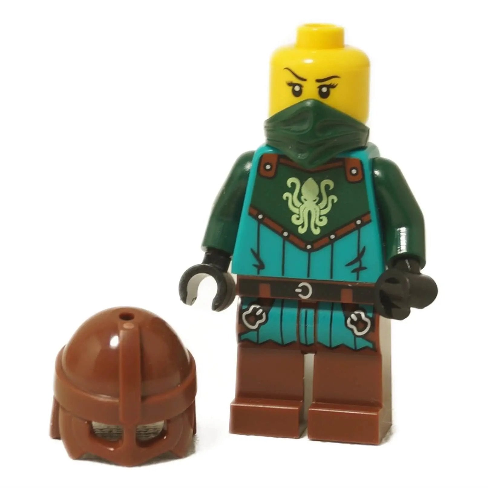 LEGO Kraken Warrior female minifigure idea234 with reddish brown helmet, without helmet
