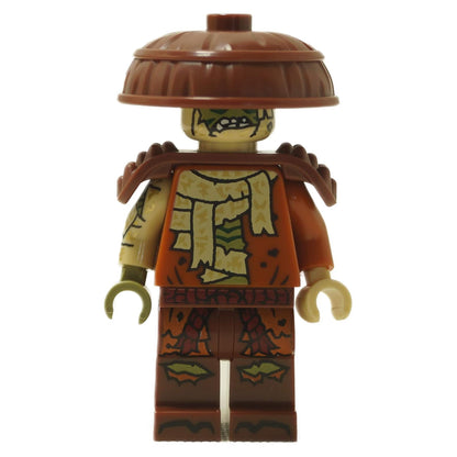 Kur Minifigure Master of Decay front view with cracked torso design, brown armor, dark brown legs
