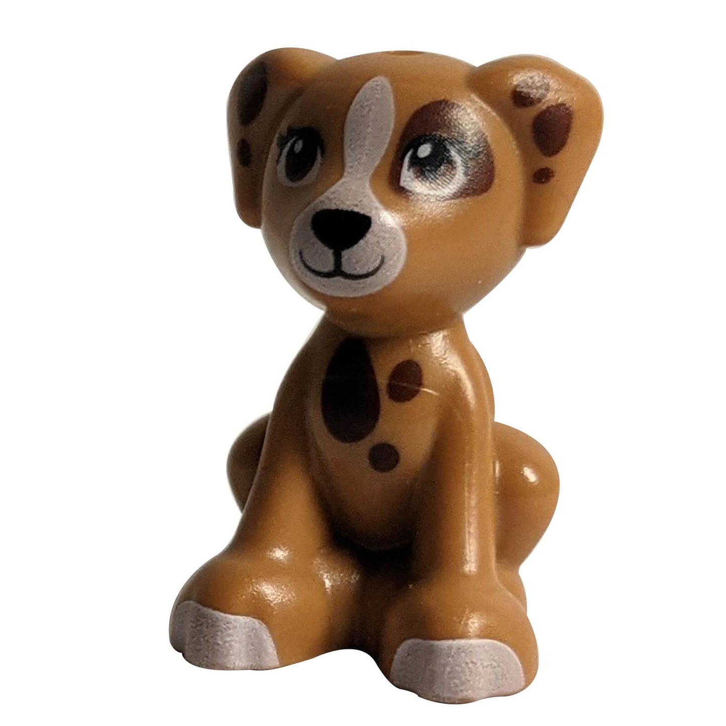 Labradoodle dog figure with blaze marking and spot details, shown from front angle
