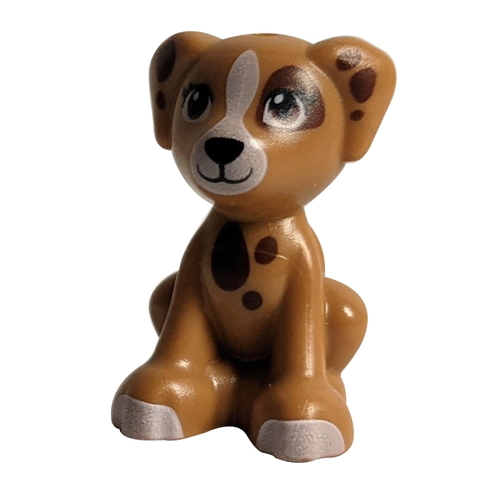 Labradoodle dog figure with blaze marking and spot details, shown from front angle
