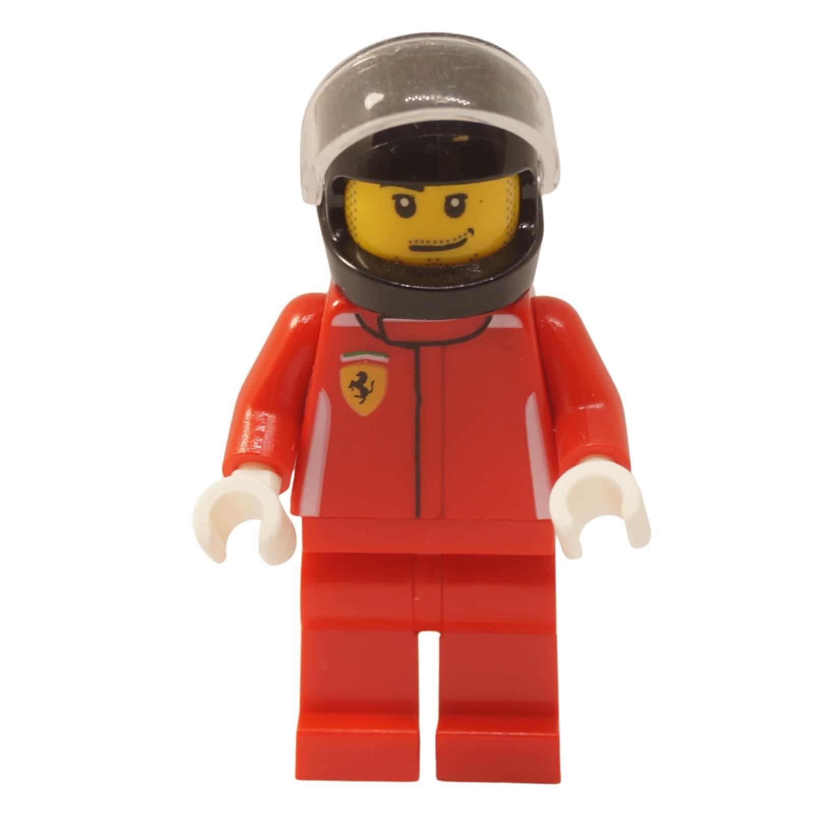 LEGO® LaFerrari driver minifigure front view with helmet visor