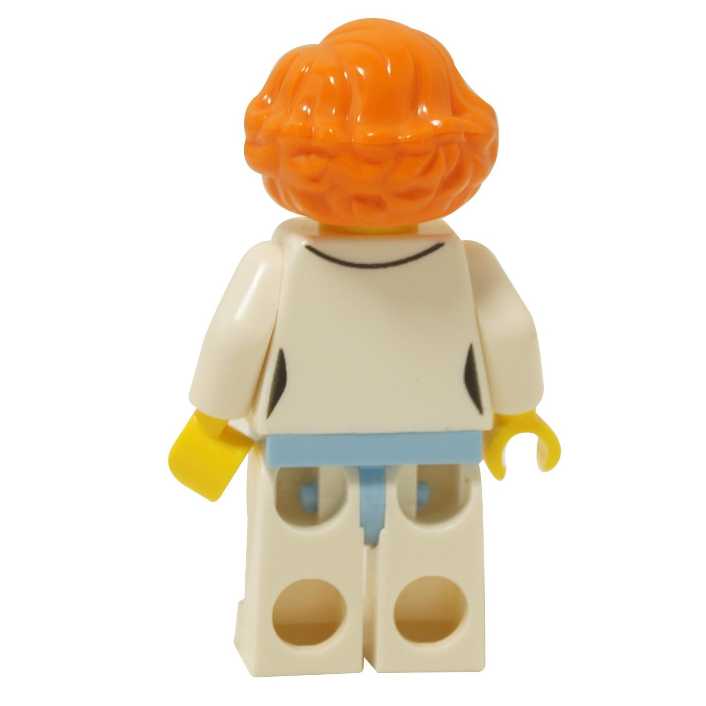 back view of LEGO Ninjago Lauren minifigure with bright orange hair wearing white ninja outfit njo0350
