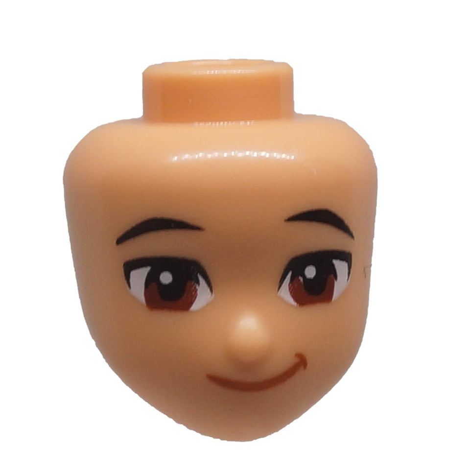 LEGO® 107719 mini-doll head with reddish brown eyes, black eyebrows and dark orange lopsided grin