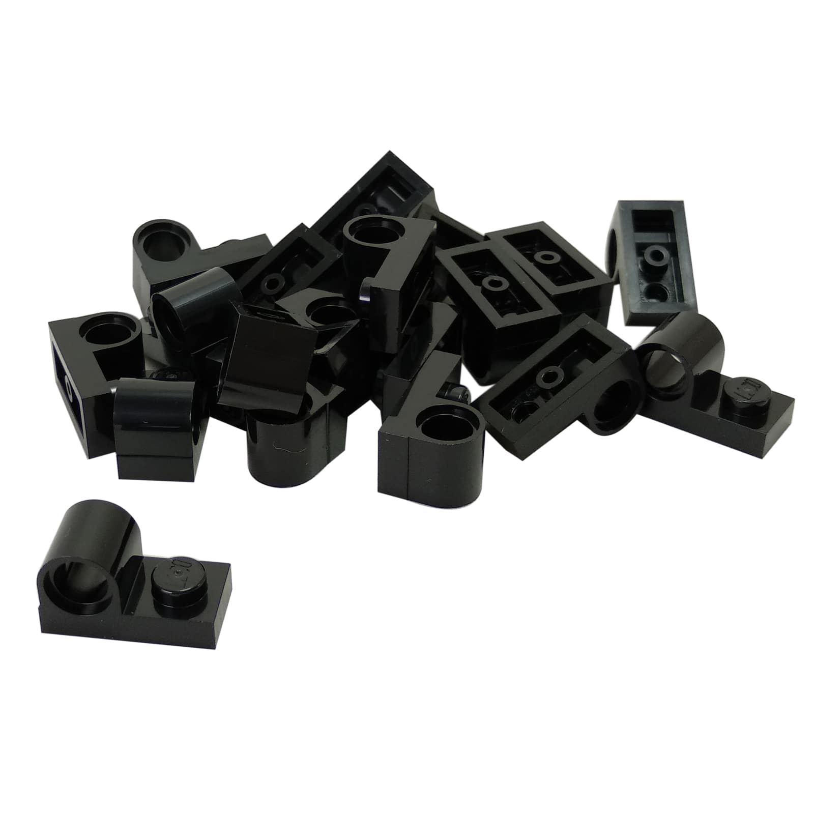 Plate Modified 1 x 2 with Pin Hole on Top in black – LEGO® part 11458, connector plate used for Technic pin attachments

