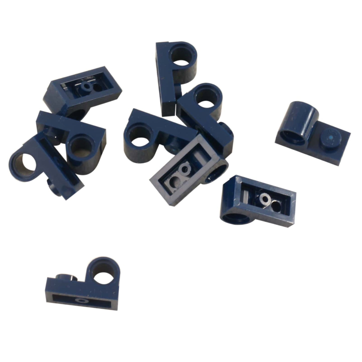 Plate Modified 1 x 2 with Pin Hole on Top in dark blue – LEGO® part 11458, connector plate used for Technic pin attachments
