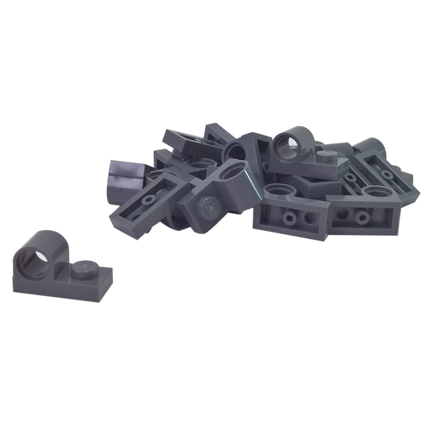 Plate Modified 1 x 2 with Pin Hole on Top in dark bluish gray – LEGO® part 11458, connector plate used for Technic pin attachments
