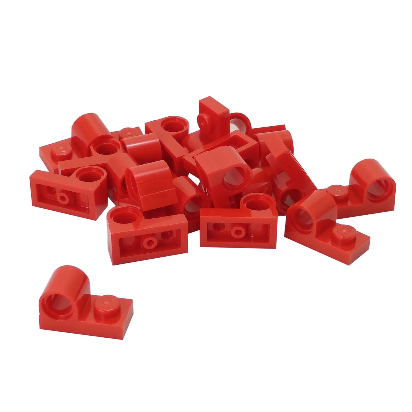 Plate Modified 1 x 2 with Pin Hole on Top in red – LEGO® part 11458, connector plate used for Technic pin attachments
