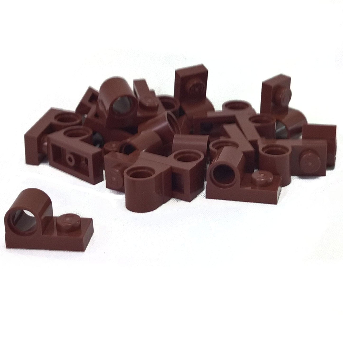 Plate Modified 1 x 2 with Pin Hole on Top in reddish brown – LEGO® part 11458, connector plate used for Technic pin attachments
