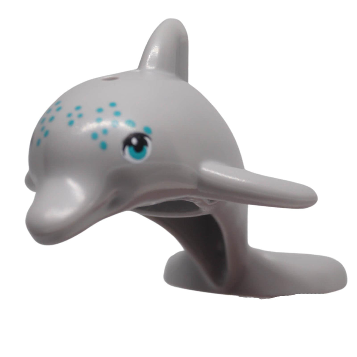 LEGO 13392pb06 grey dolphin with dark turquoise eyes and spots front view